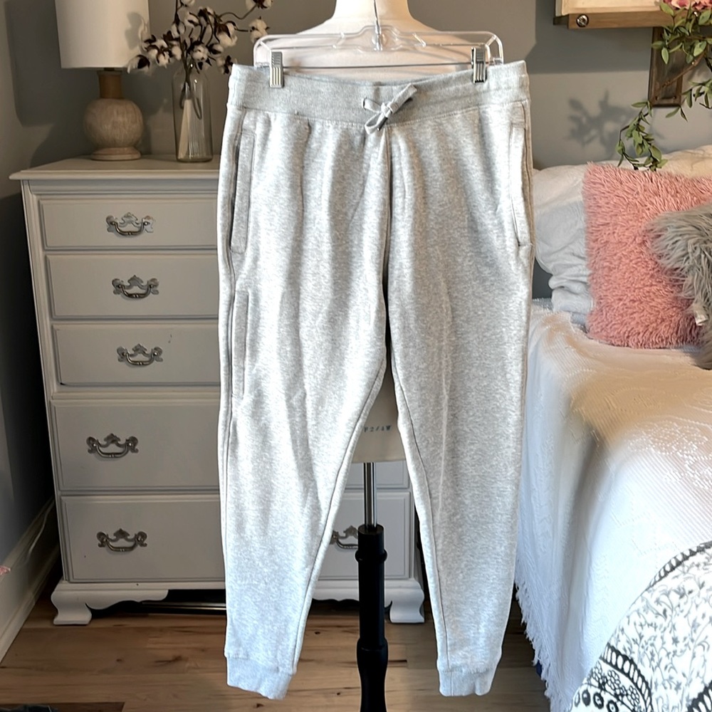 Sweatpants Gray Cotton Joggers Fleece Lined Mens Large